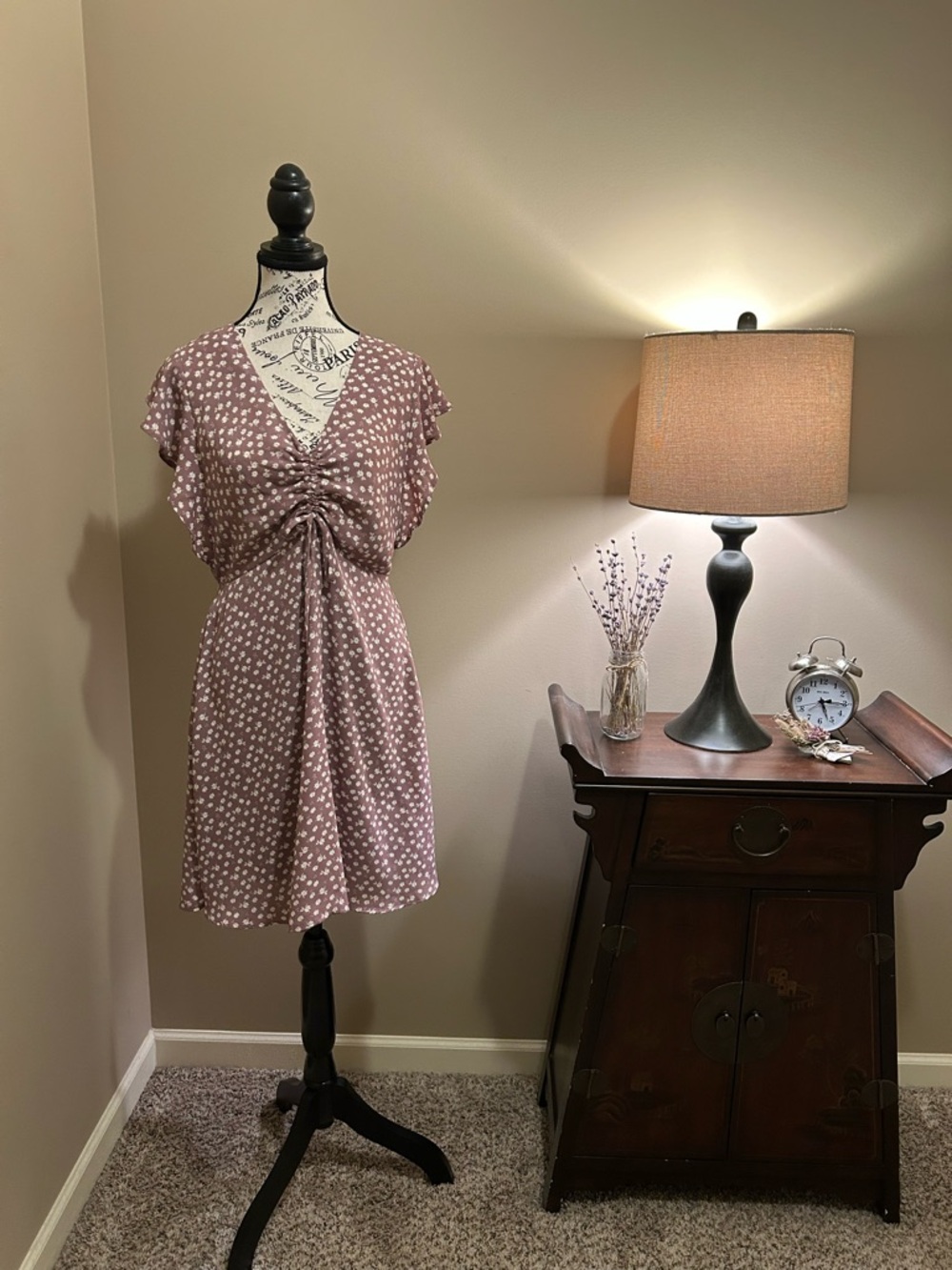 Lavender floral Ruched V-Neck Women's Dress